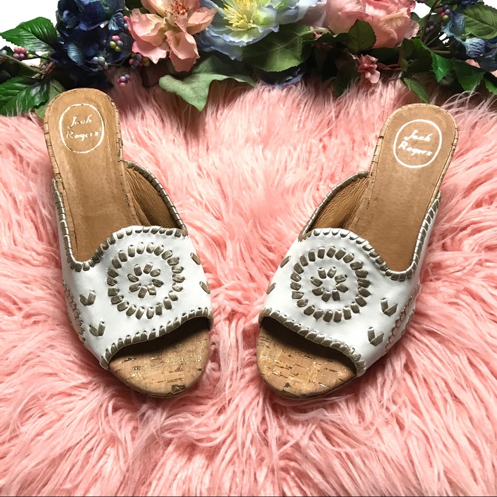 Jack Rogers Brooke White Cork Wedge Heel Sandals